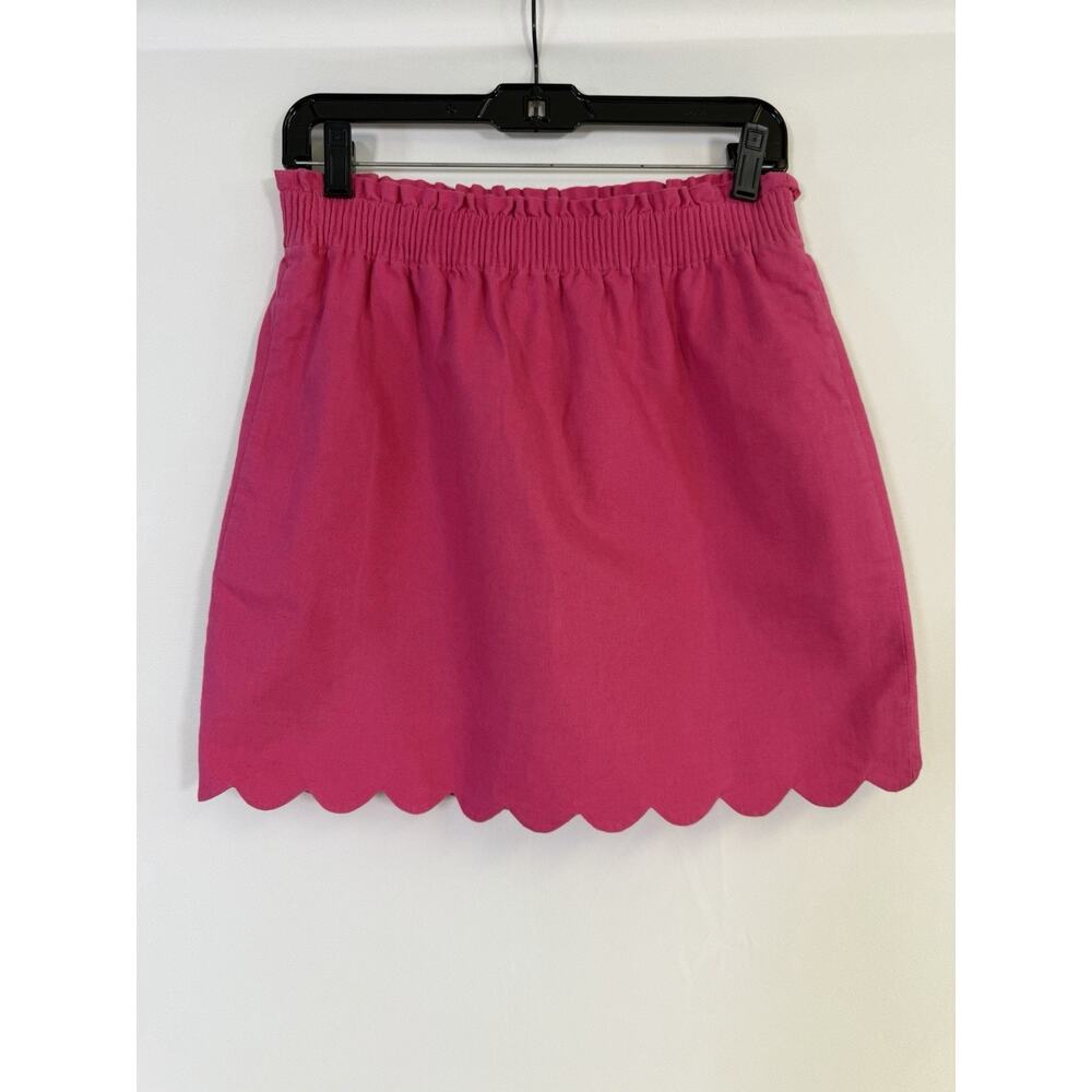 J.Crew Hot Pink Linen Blend Elastic Waist Scalloped Stretch Skirt Womens‎ Size 4